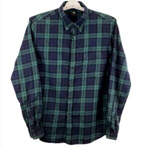 Uniqlo Mens Cotton Plaid Flannel Button Down Shirt Blue Green Size L EUC Casual